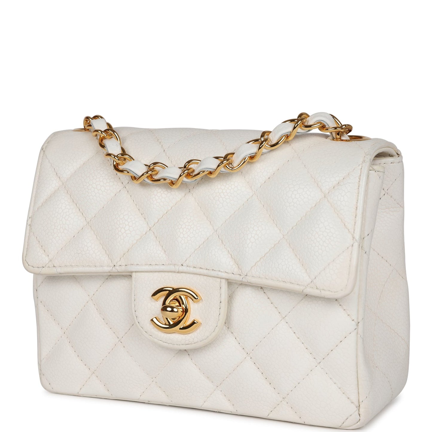 Chanel   Mini Square Flap White Caviar Gold Hardware
