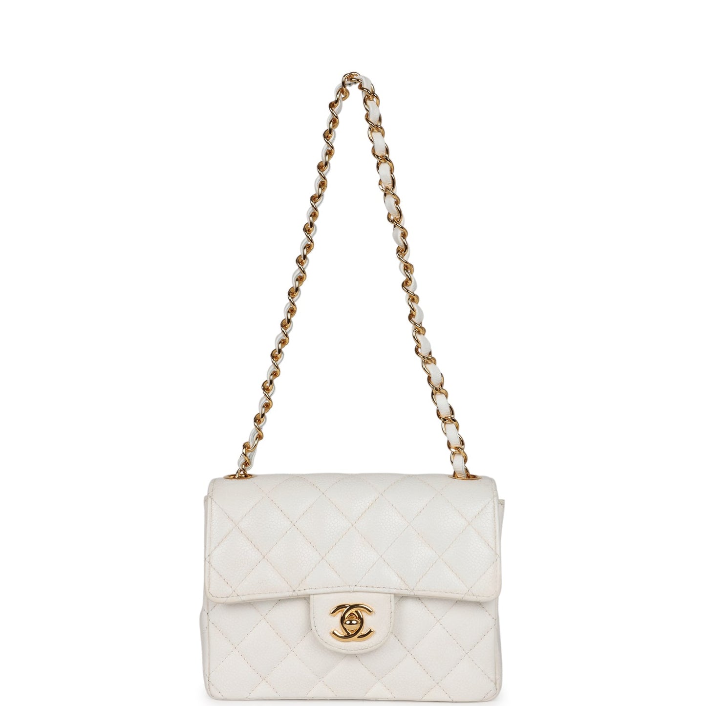 Chanel   Mini Square Flap White Caviar Gold Hardware