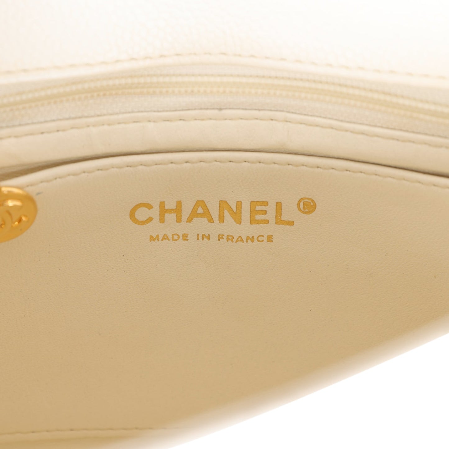 Chanel   Mini Square Flap White Caviar Gold Hardware