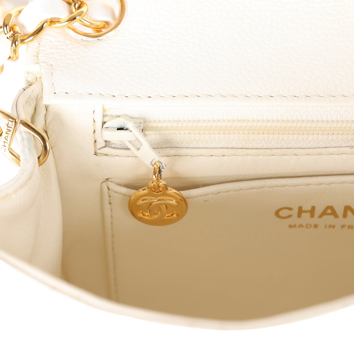 Chanel   Mini Square Flap White Caviar Gold Hardware