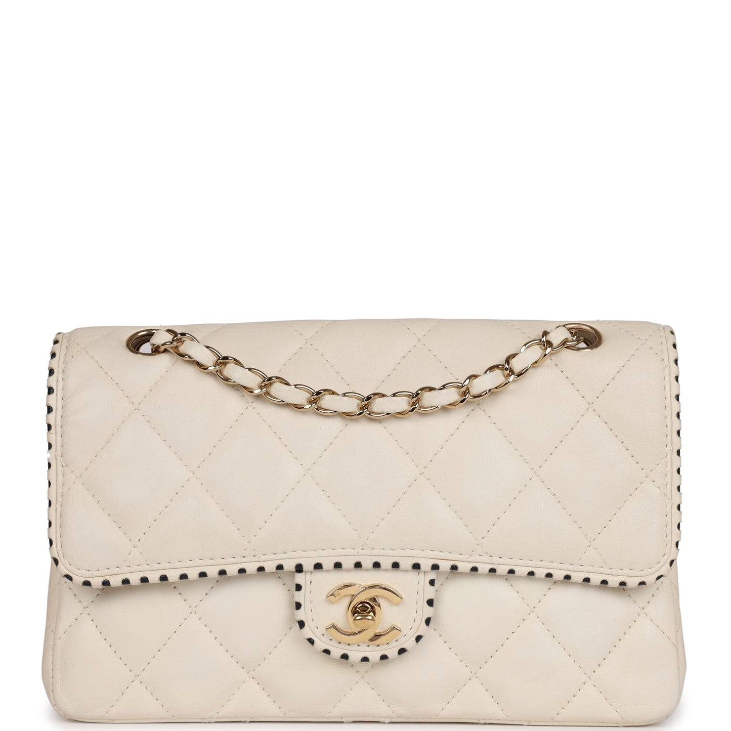 Chanel   Medium Single Flap Bag White Lambskin Gold Hardware