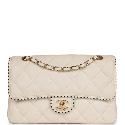 Chanel   Medium Single Flap Bag White Lambskin Gold Hardware