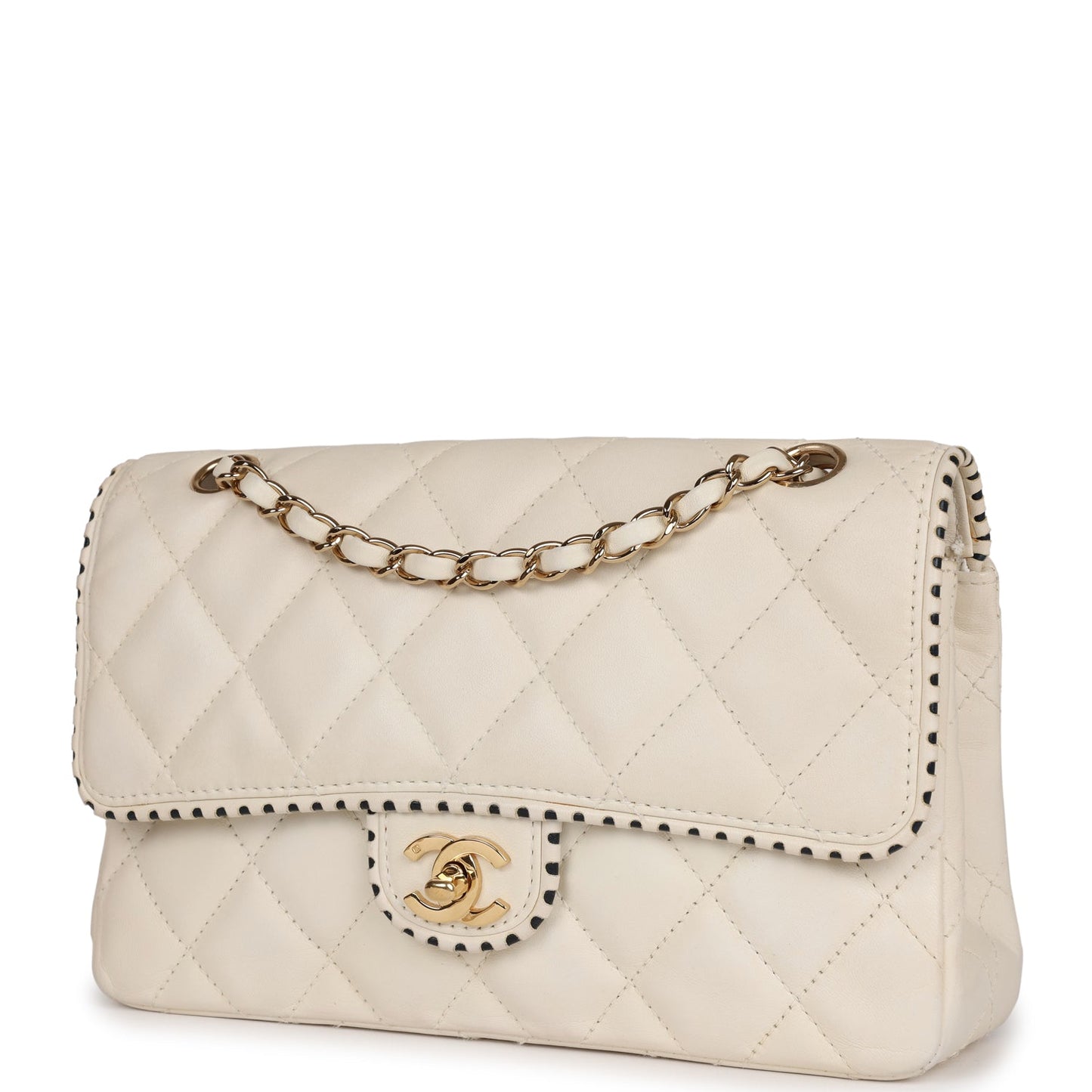 Chanel   Medium Single Flap Bag White Lambskin Gold Hardware