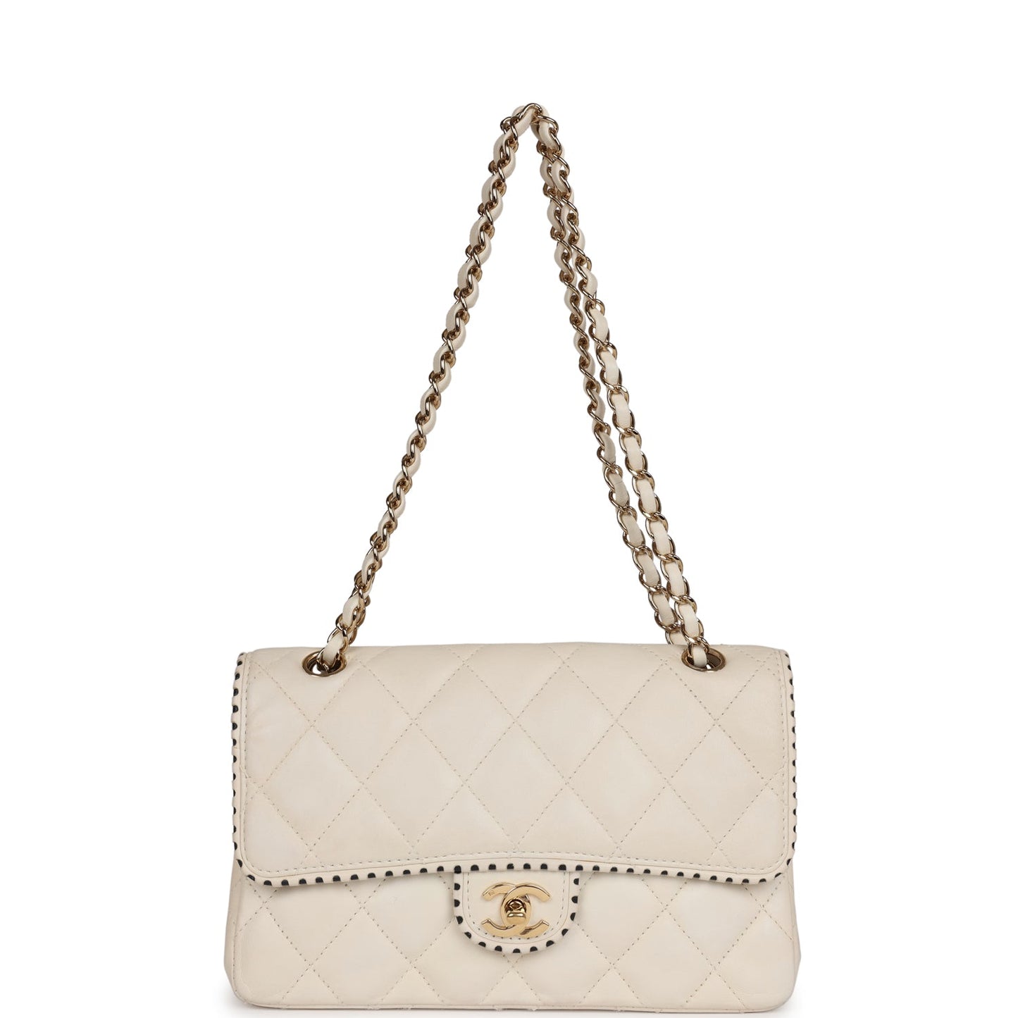 Chanel   Medium Single Flap Bag White Lambskin Gold Hardware