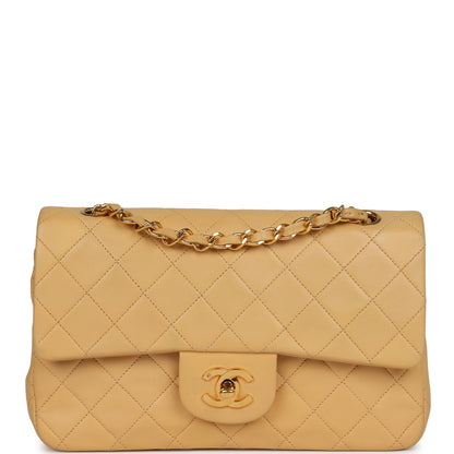 Chanel   Small Classic Double Flap Beige Lambskin Gold Hardware
