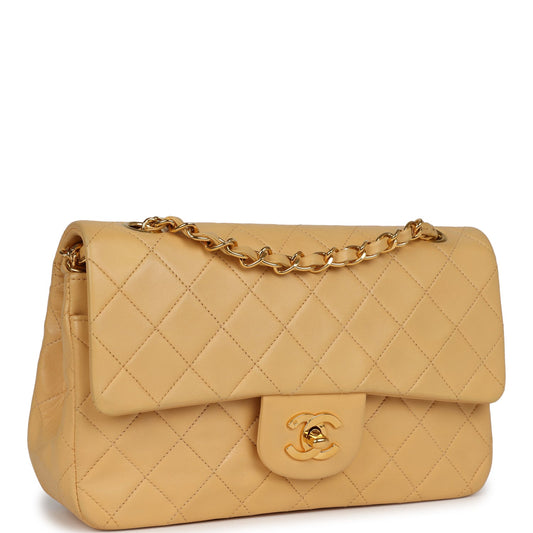 Chanel   Small Classic Double Flap Beige Lambskin Gold Hardware