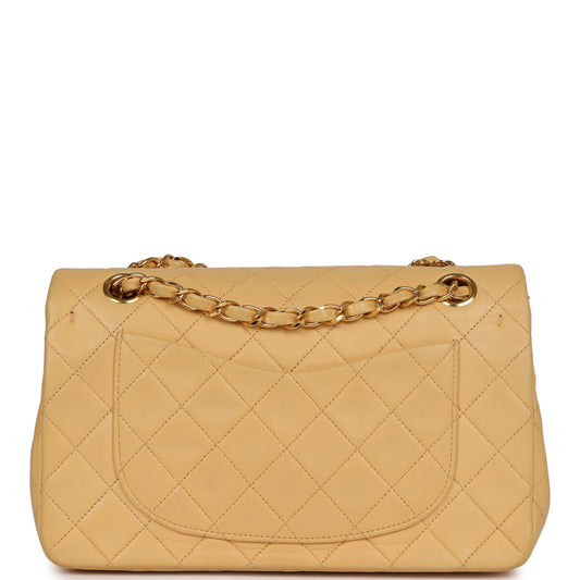 Chanel   Small Classic Double Flap Beige Lambskin Gold Hardware