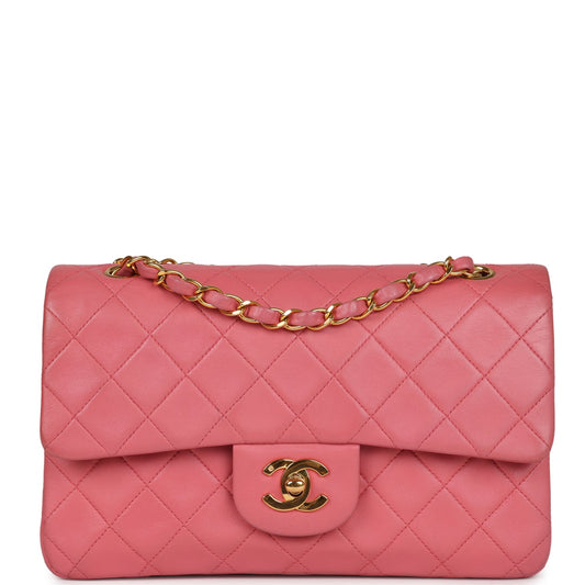 Chanel Small Classic Double Flap Bag Dark Pink Lambskin Gold Hardware