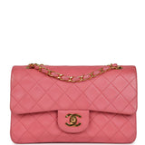 Chanel Small Classic Double Flap Bag Dark Pink Lambskin Gold Hardware