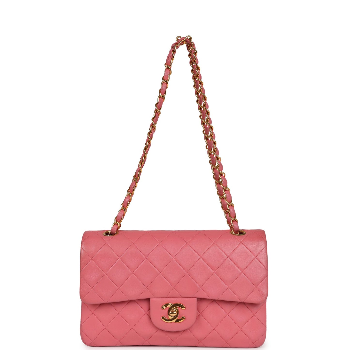 Chanel Small Classic Double Flap Bag Dark Pink Lambskin Gold Hardware