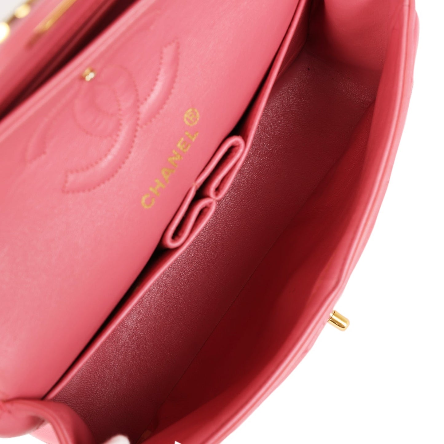 Chanel Small Classic Double Flap Bag Dark Pink Lambskin Gold Hardware