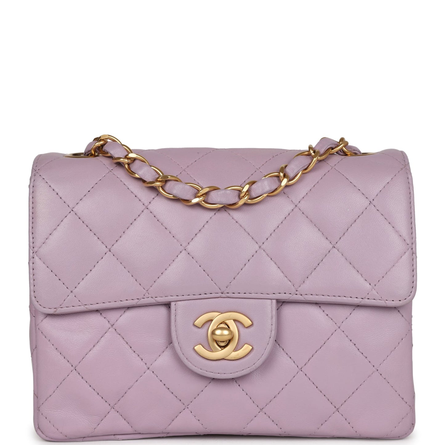Chanel   Mini Square Flap Bag Light Purple Lambskin Matte Gold Hardware