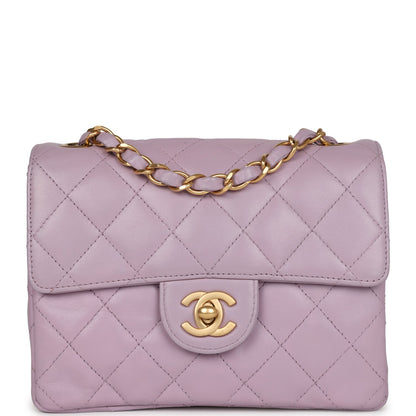 Chanel   Mini Square Flap Bag Light Purple Lambskin Matte Gold Hardware