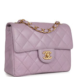 Chanel   Mini Square Flap Bag Light Purple Lambskin Matte Gold Hardware