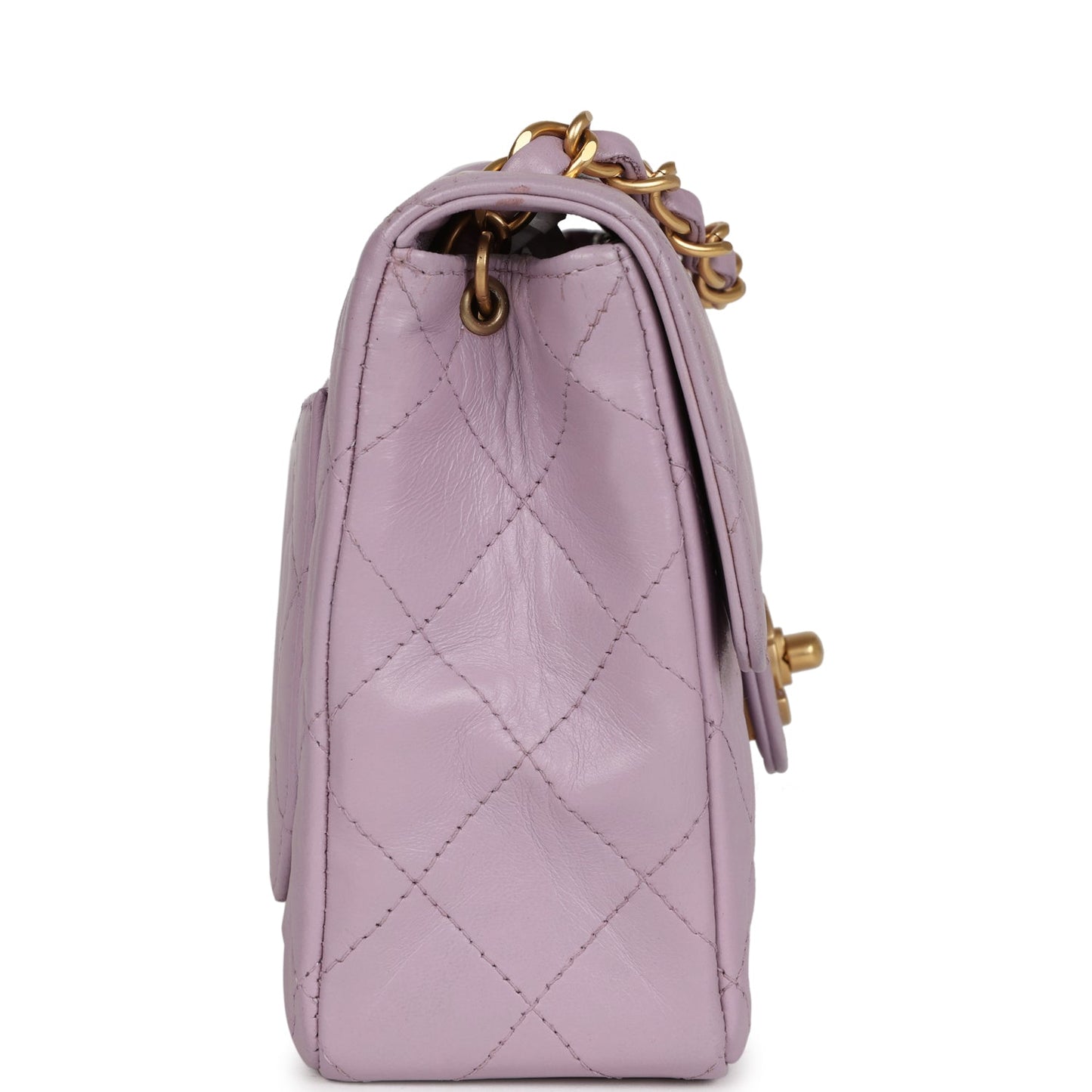 Chanel   Mini Square Flap Bag Light Purple Lambskin Matte Gold Hardware
