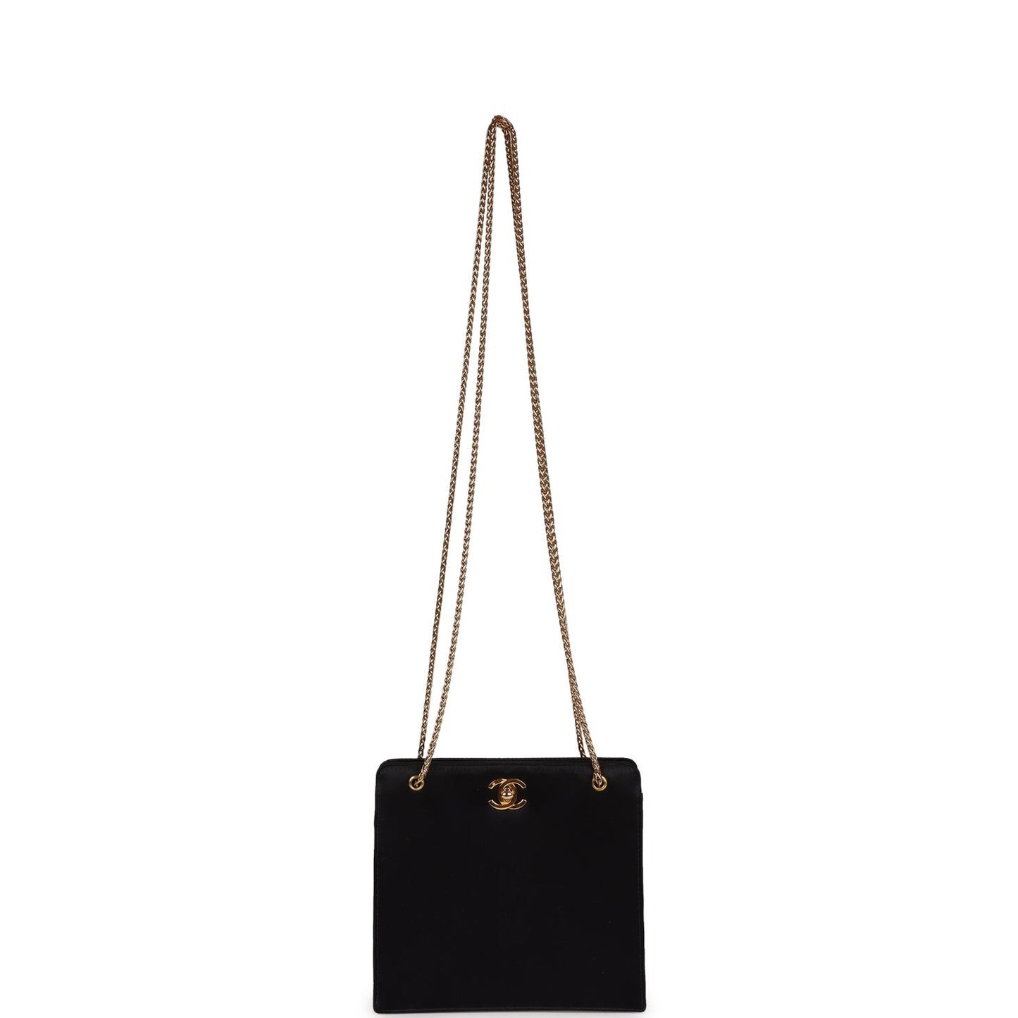 Chanel Square Shoulder Bag Black Satin Gold Hardware