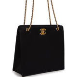 Chanel Square Shoulder Bag Black Satin Gold Hardware