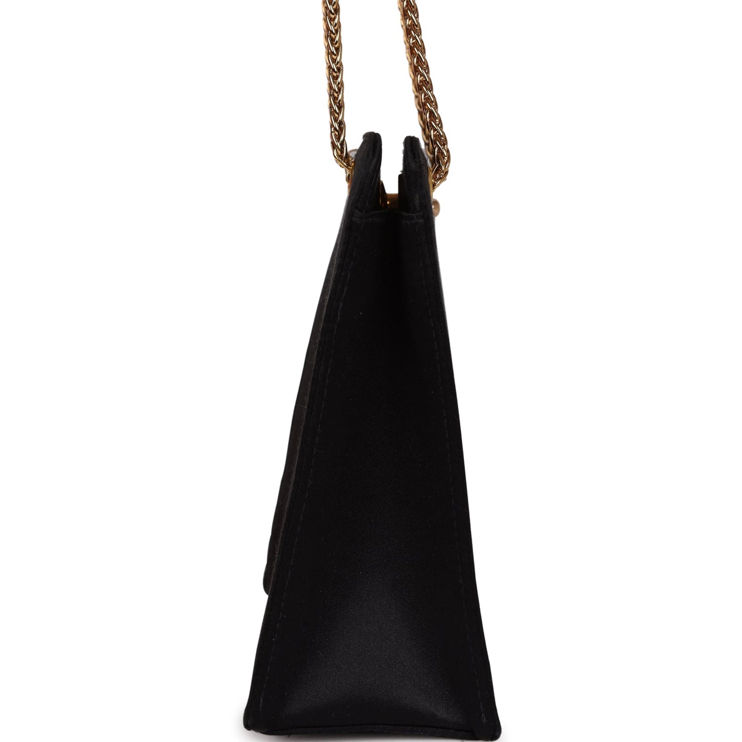 Chanel Square Shoulder Bag Black Satin Gold Hardware
