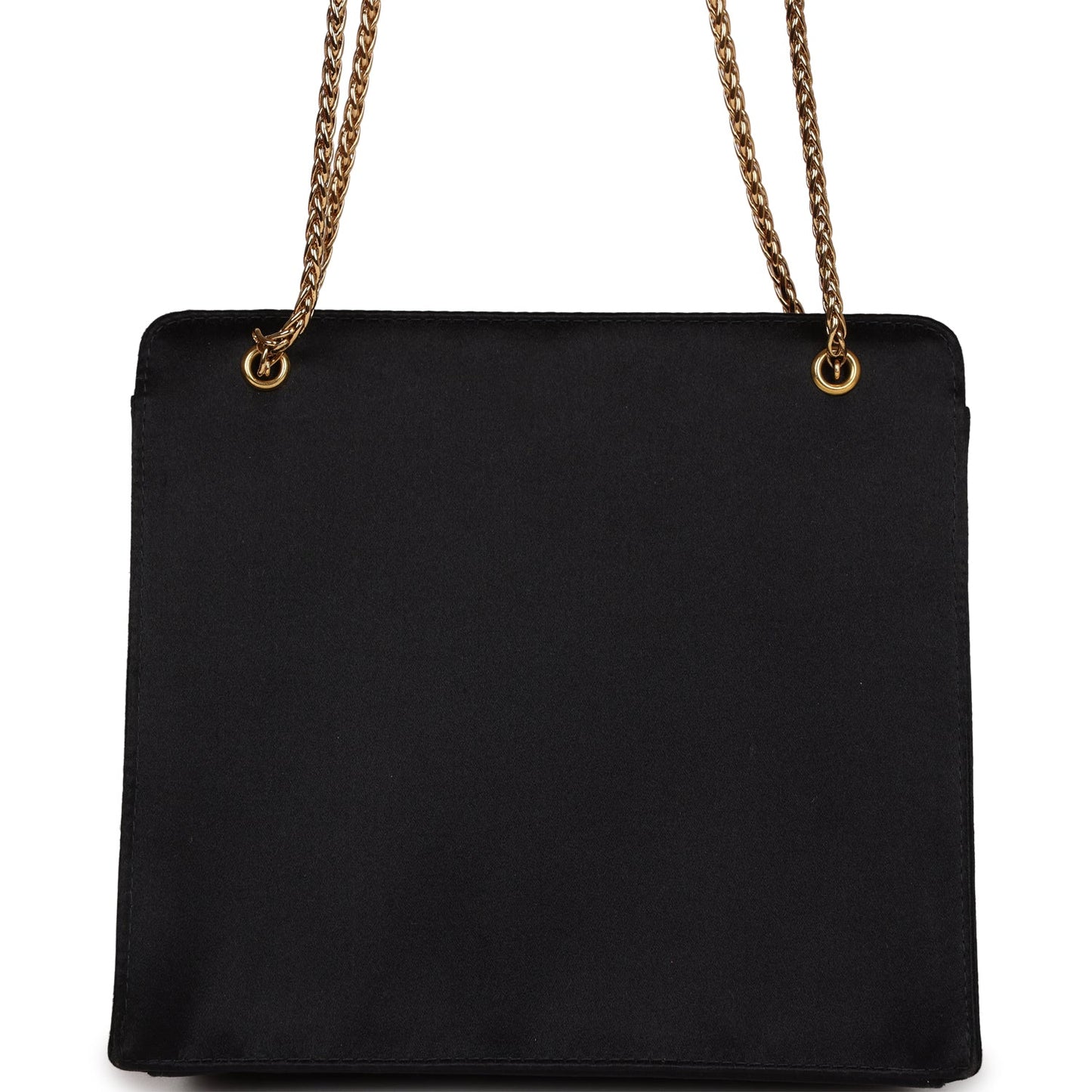 Chanel Square Shoulder Bag Black Satin Gold Hardware