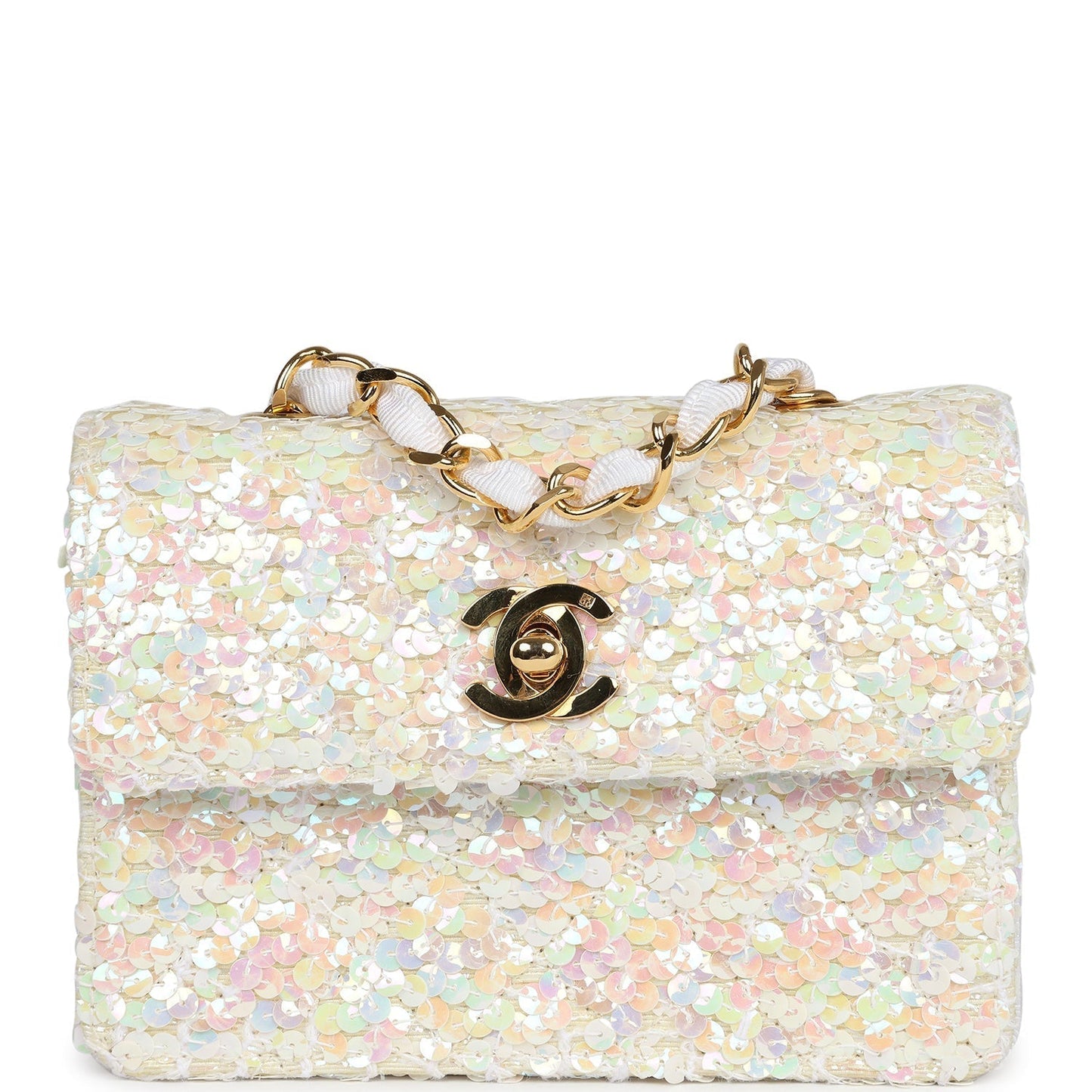 Chanel Micro Half Flap Iridescent Ivory Sequin Gold Hardware