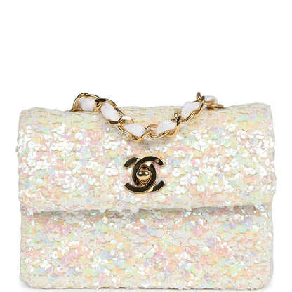 Chanel Micro Half Flap Iridescent Ivory Sequin Gold Hardware