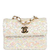 Chanel Micro Half Flap Iridescent Ivory Sequin Gold Hardware