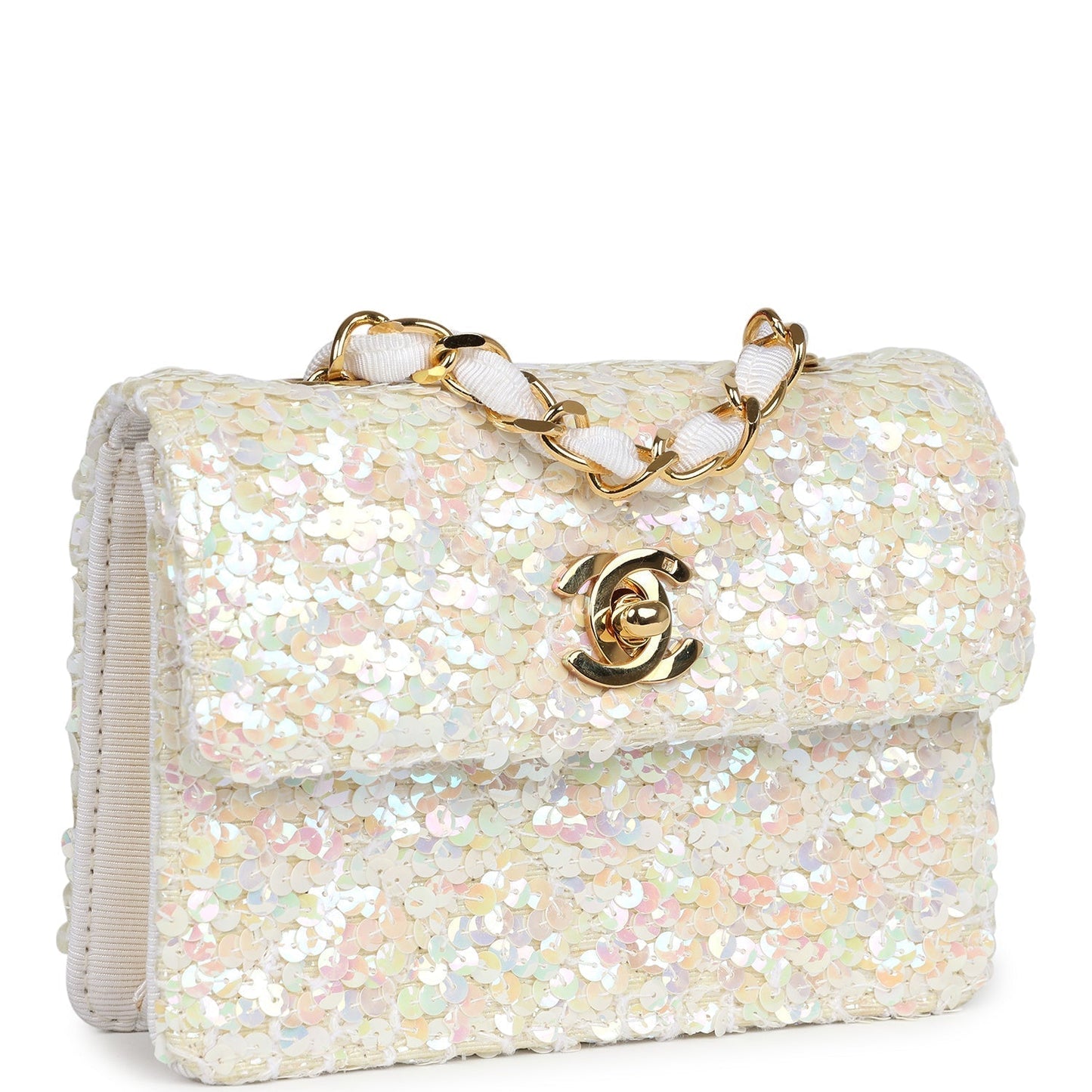 Chanel Micro Half Flap Iridescent Ivory Sequin Gold Hardware