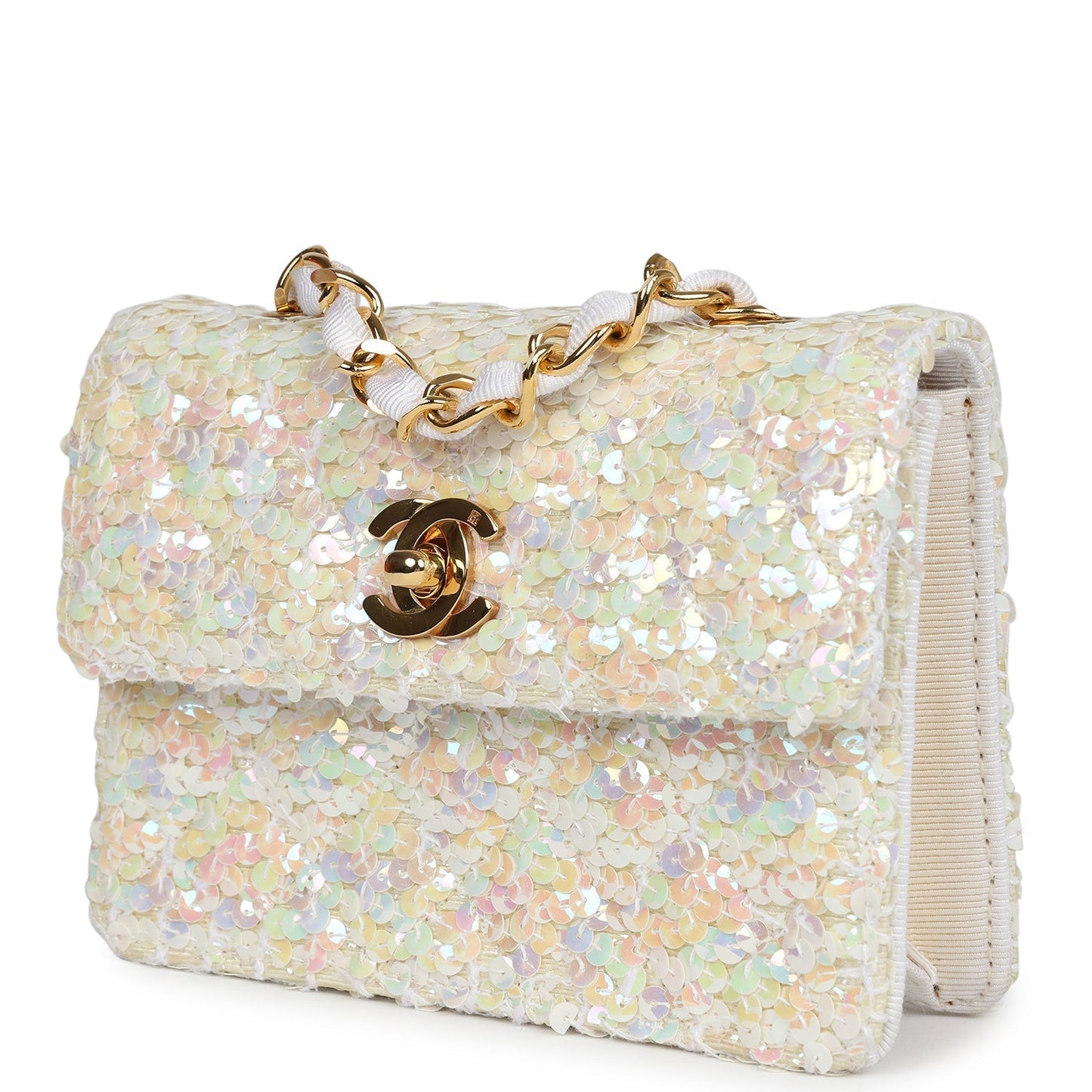 Chanel Micro Half Flap Iridescent Ivory Sequin Gold Hardware