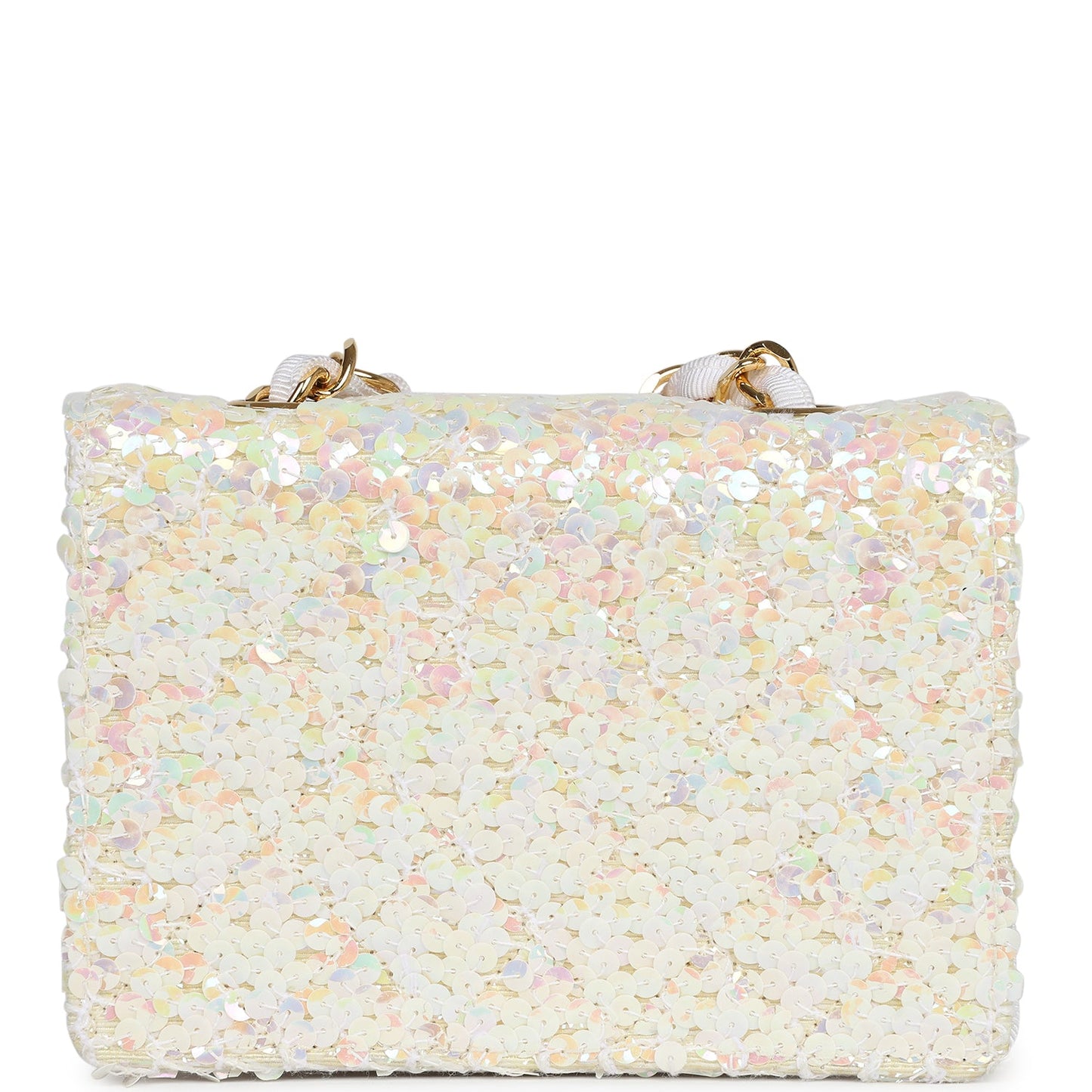Chanel Micro Half Flap Iridescent Ivory Sequin Gold Hardware