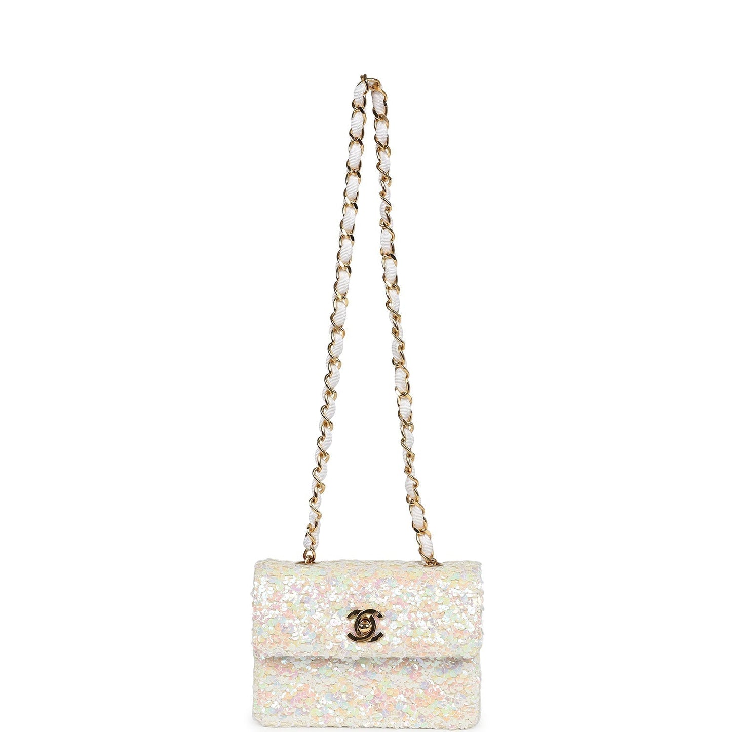 Chanel Micro Half Flap Iridescent Ivory Sequin Gold Hardware