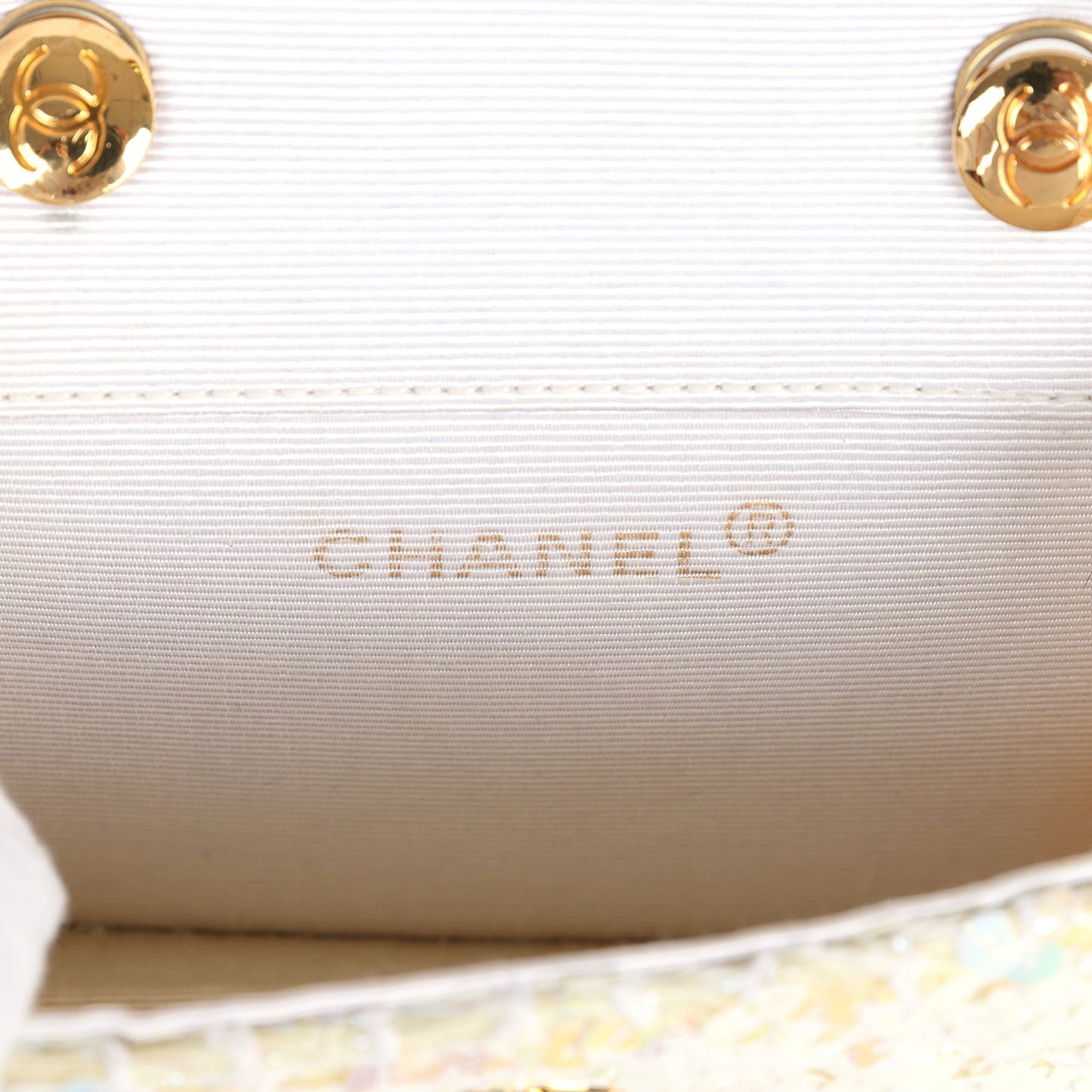 Chanel Micro Half Flap Iridescent Ivory Sequin Gold Hardware