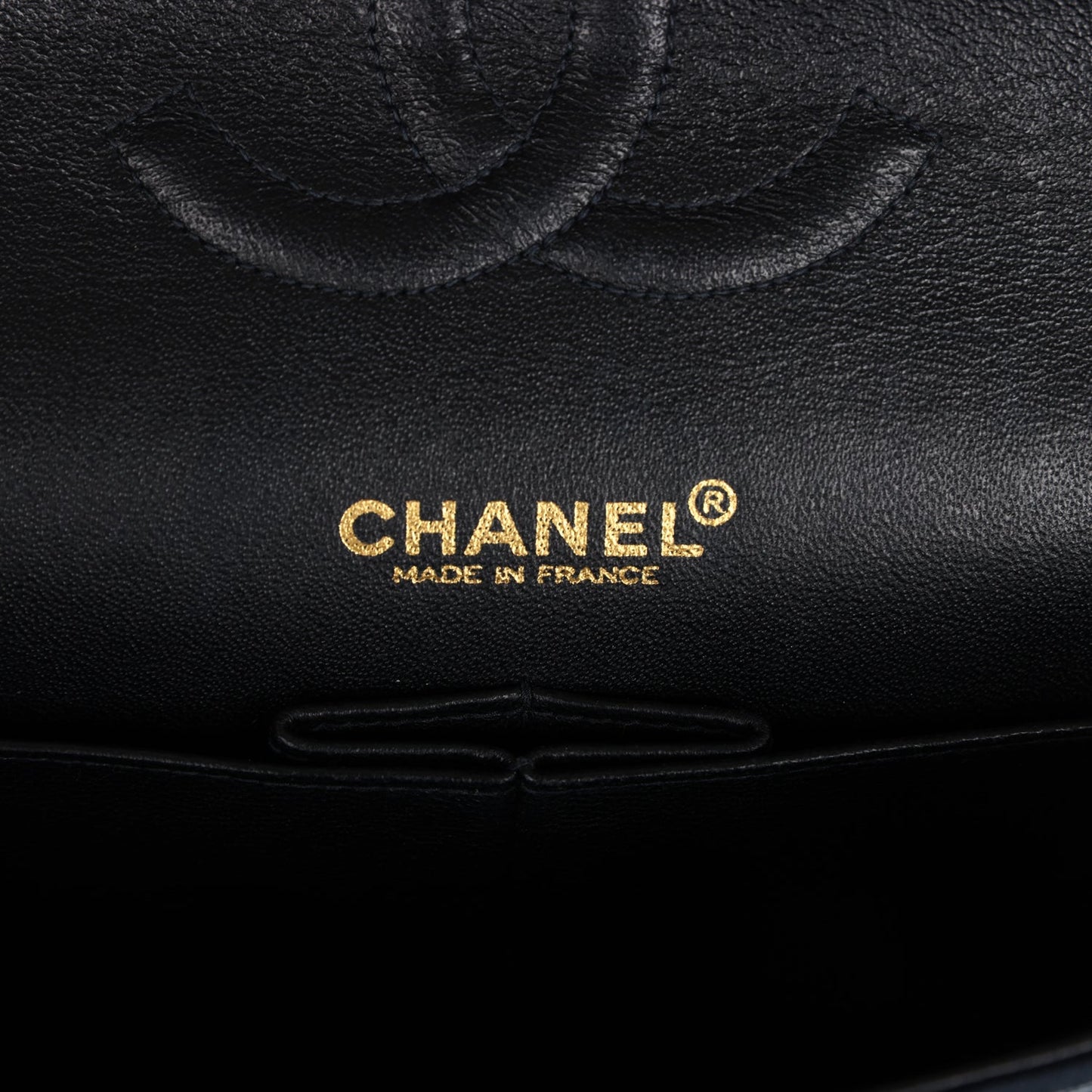 Chanel Medium Icon Print Double Flap Bag Navy Canvas Brushed Gold Hardware