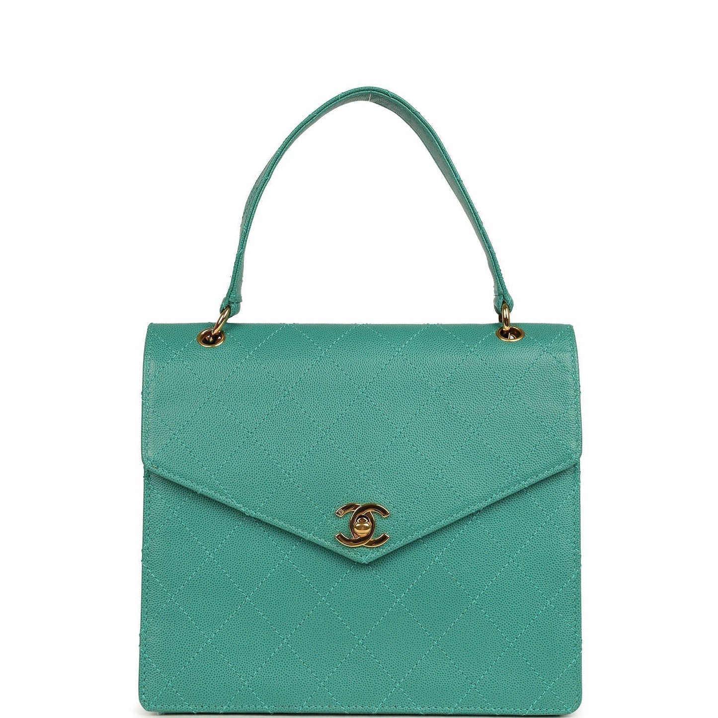 Chanel Top Handle Envelope Flap Bag Turquoise Caviar Gold Hardware