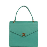 Chanel Top Handle Envelope Flap Bag Turquoise Caviar Gold Hardware