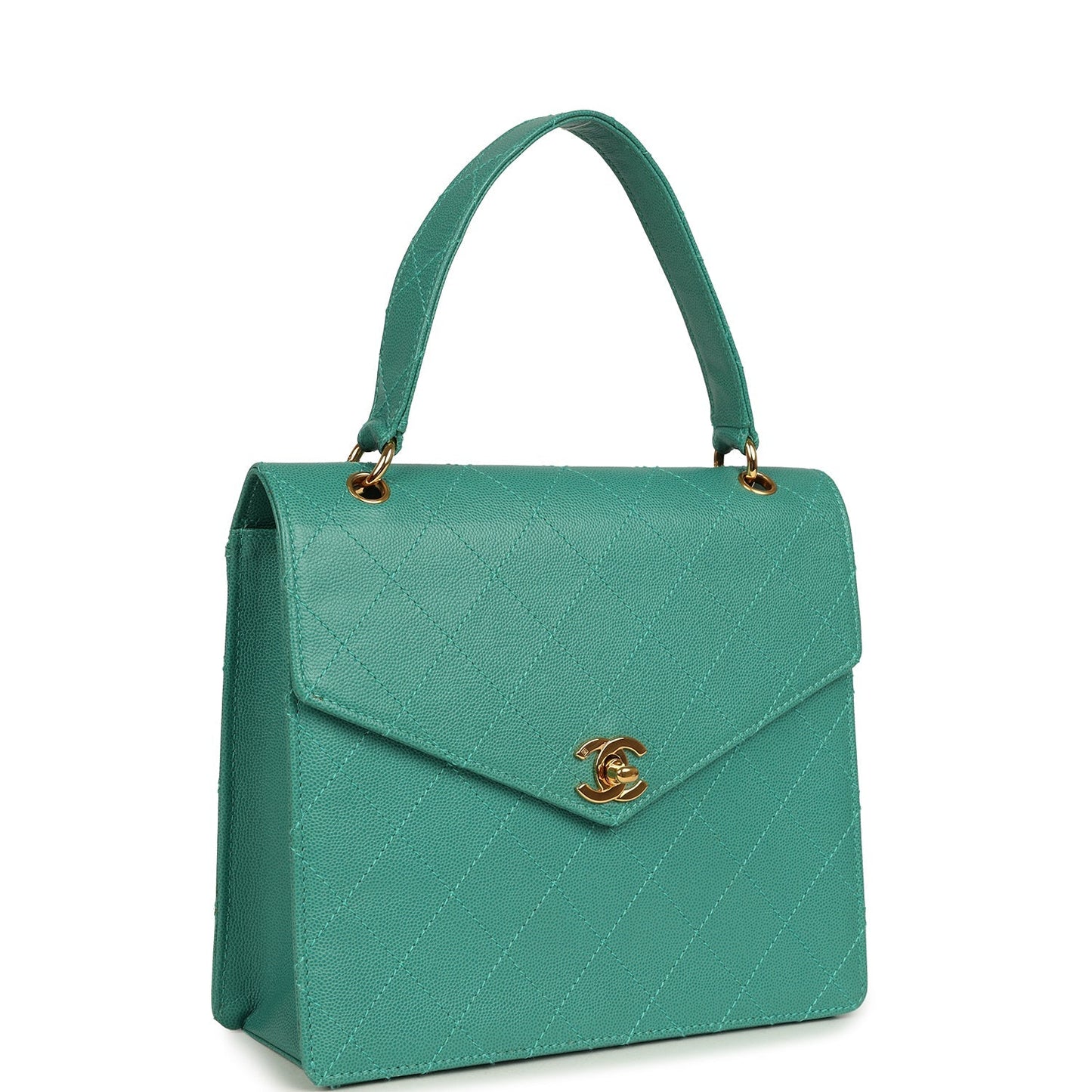 Chanel Top Handle Envelope Flap Bag Turquoise Caviar Gold Hardware
