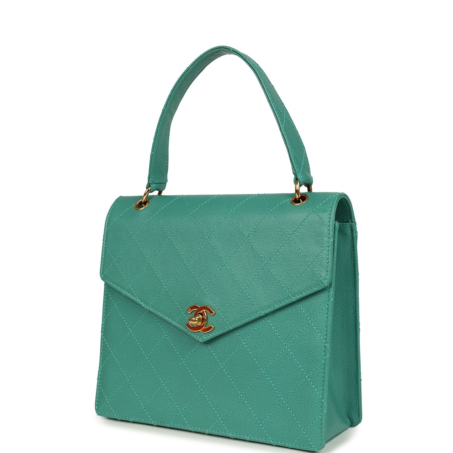 Chanel Top Handle Envelope Flap Bag Turquoise Caviar Gold Hardware