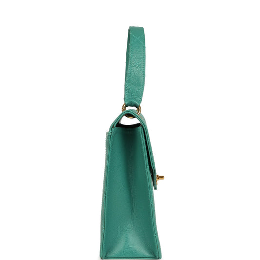 Chanel Top Handle Envelope Flap Bag Turquoise Caviar Gold Hardware