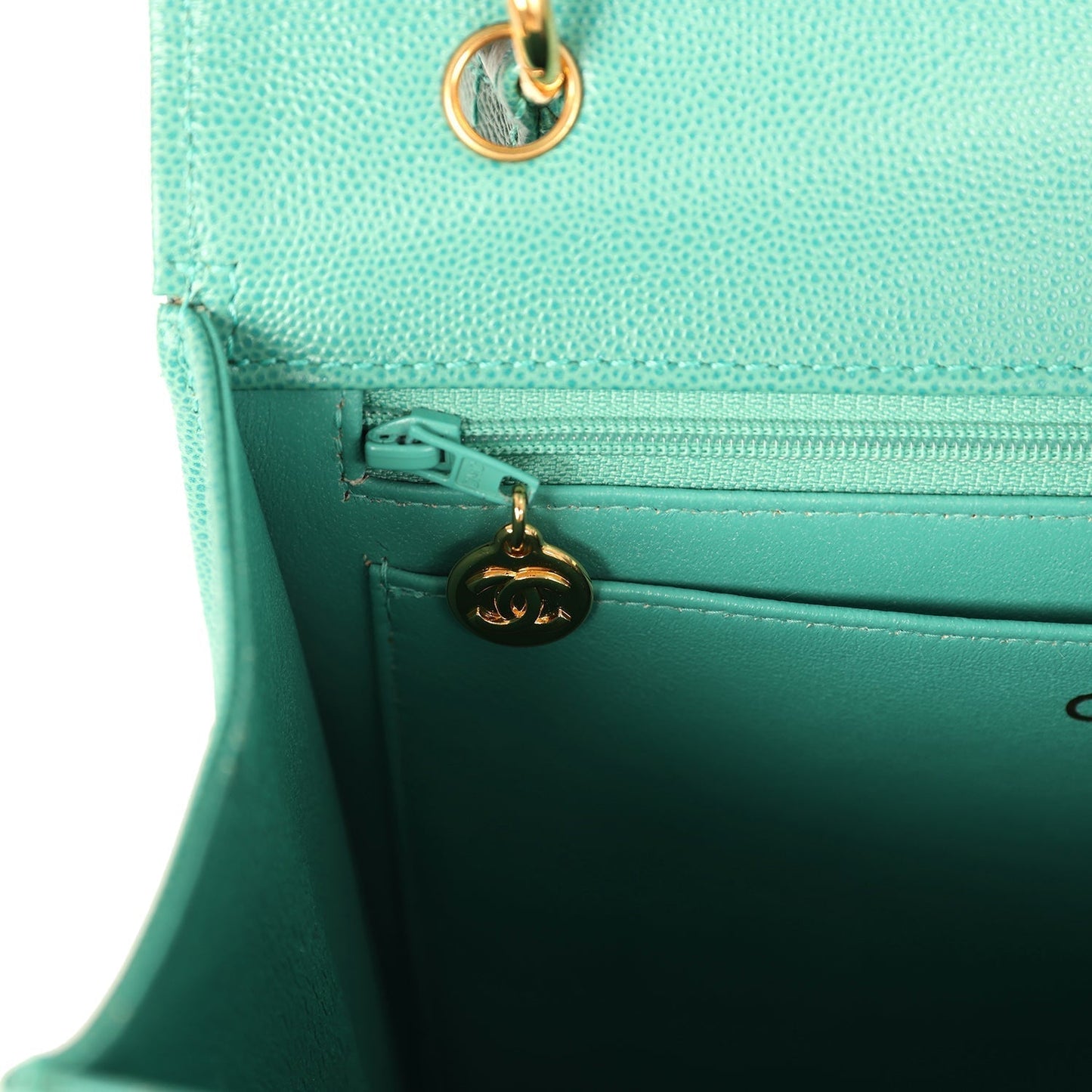 Chanel Top Handle Envelope Flap Bag Turquoise Caviar Gold Hardware