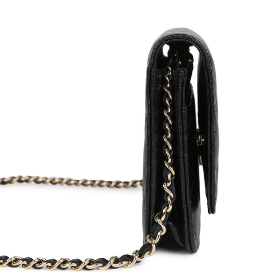 Chanel Wallet On Chain WOC Black Shiny Caviar Light Gold Hardware
