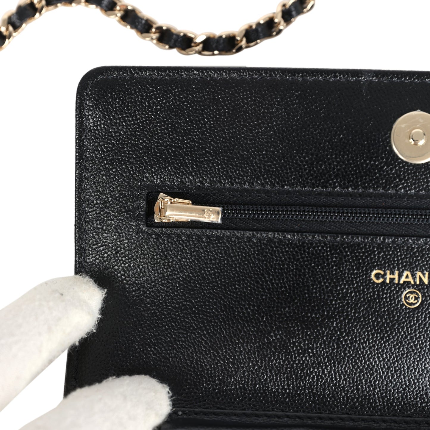Chanel Wallet On Chain WOC Black Shiny Caviar Light Gold Hardware