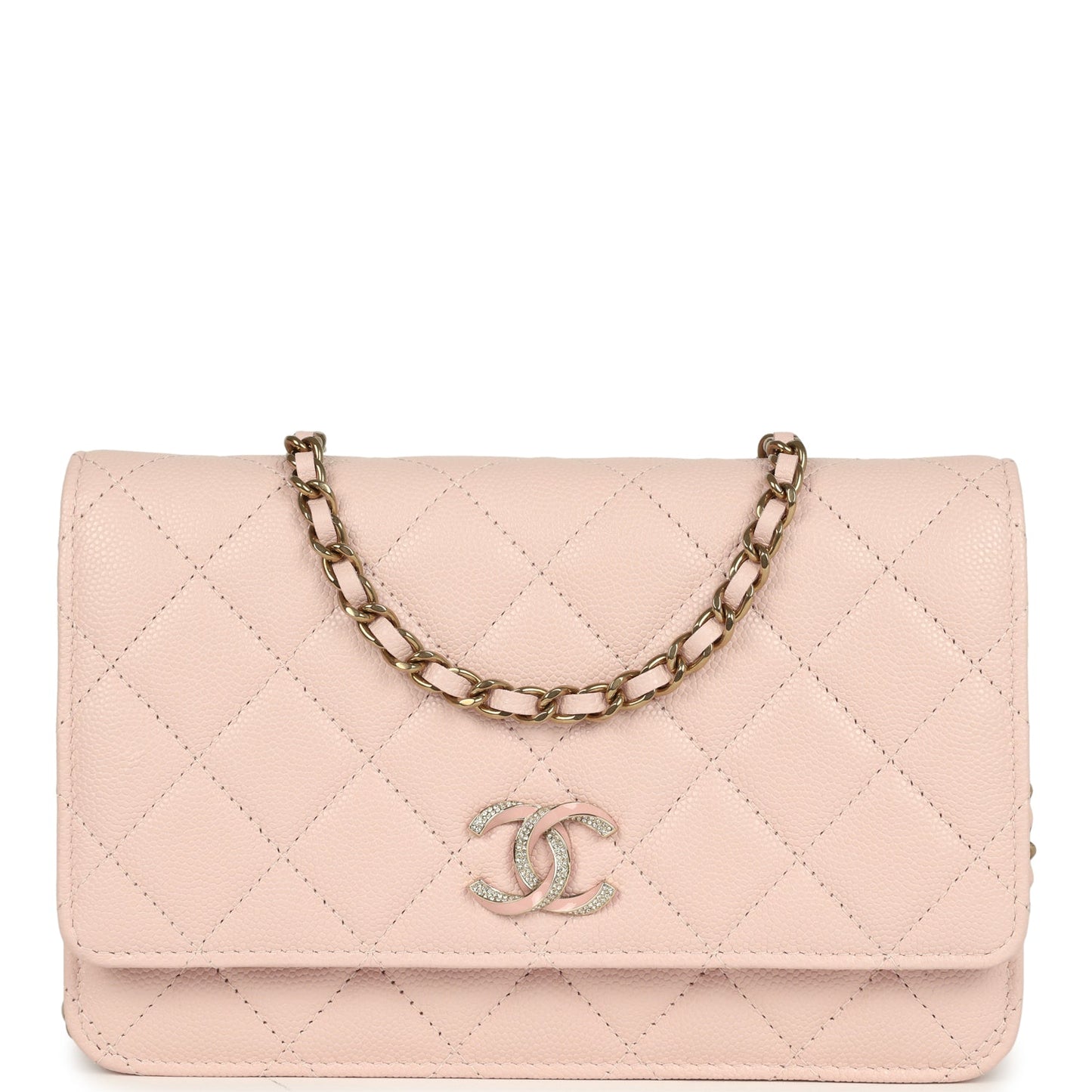 Chanel Wallet On Chain WOC Light Pink Caviar Crystal Light Gold Hardware