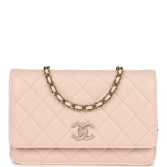 Chanel Wallet On Chain WOC Light Pink Caviar Crystal Light Gold Hardware