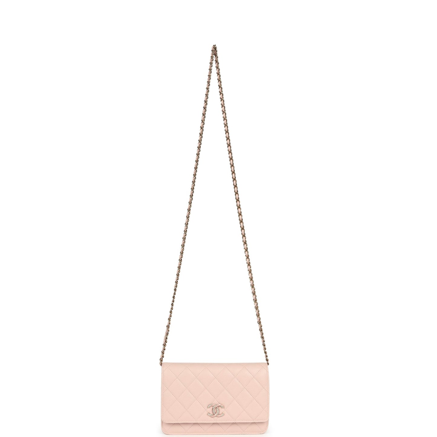 Chanel Wallet On Chain WOC Light Pink Caviar Crystal Light Gold Hardware