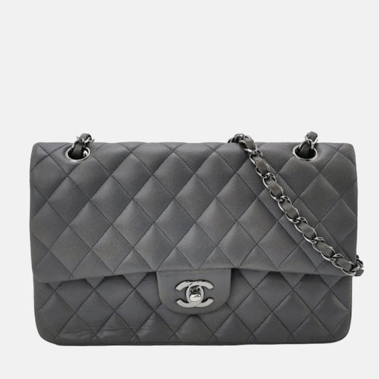Chanel Classic Flap 2005 Grey Lambskin Leather with Silver Hardware