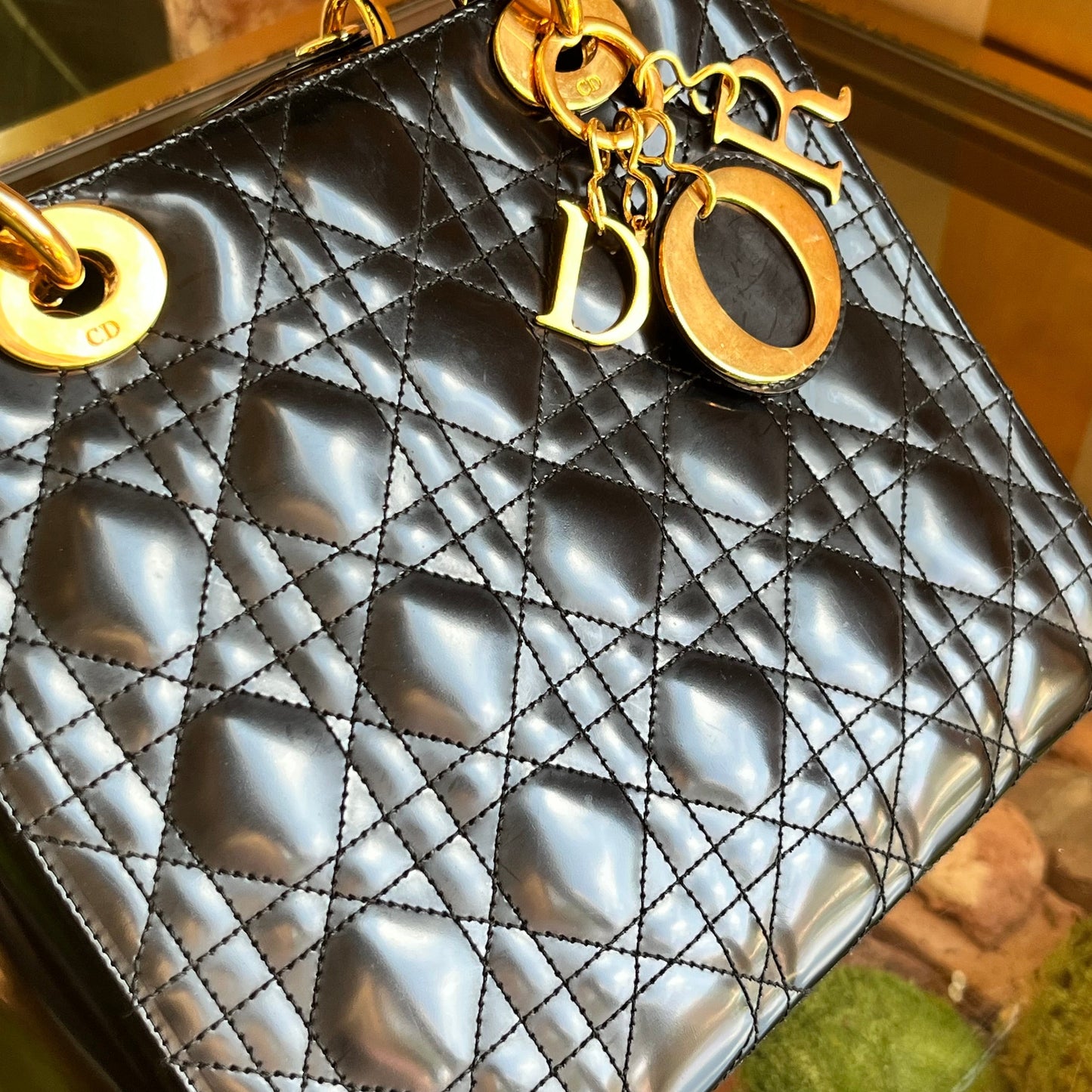 CHRISTIAN DYOR Lady DYOR Medium Patent Cannage Tote Bag