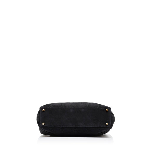 Black Chanel Wild Stitch CC Suede Leather Tote