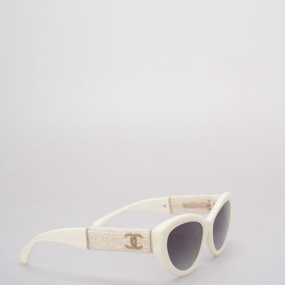 Chanel Acetate Tweed Wool CC Chain Sunglasses 5513-A White