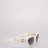Chanel Acetate Tweed Wool CC Chain Sunglasses 5513-A White