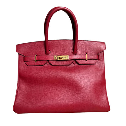 Hermes Birkin 35 Red Togo Calfskin Leather Gold Hardware 1995