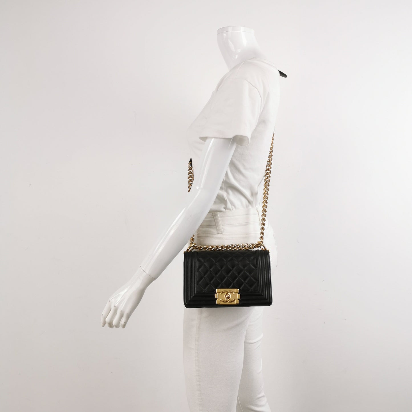 Chanel Le Boy Small Black Lambskin Leather Antiqued Gold Hardware